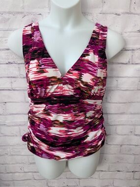 Inches Off Plus Sz 18 Tankini Swimsuit Top‎ Resortwear Pink Modest Slimming